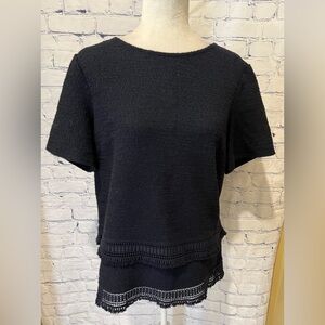 Banana Republic Shirt with Fringe Size Large Navy Blue Zip Back